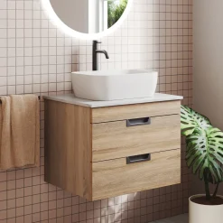 Isla 600mm Wall Hung Vanity Unit & Marble Sintered Stone Countertop