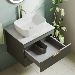 Isla 600mm Wall Hung Vanity Unit & Marble Sintered Stone Countertop