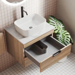 Isla 600mm Wall Hung Vanity Unit & Marble Sintered Stone Countertop