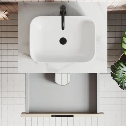 Isla 600mm Wall Hung Vanity Unit & Marble Sintered Stone Countertop