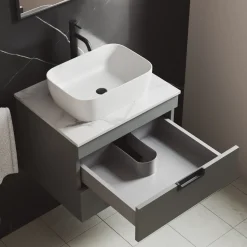 Isla 600mm Wall Hung Vanity Unit & Marble Sintered Stone Countertop
