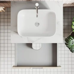 Isla 600mm Wall Hung Vanity Unit & Marble Sintered Stone Countertop