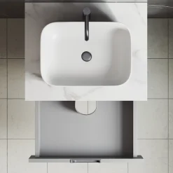 Isla 600mm Wall Hung Vanity Unit & Marble Sintered Stone Countertop