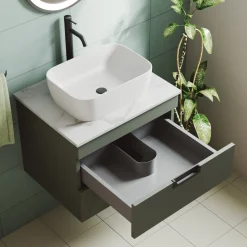 Isla 600mm Wall Hung Vanity Unit & Marble Sintered Stone Countertop