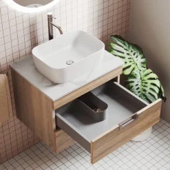 Isla 600mm Wall Hung Vanity Unit & Marble Sintered Stone Countertop