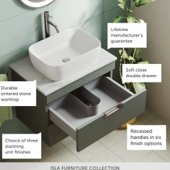 Isla 600mm Wall Hung Vanity Unit & Marble Sintered Stone Countertop