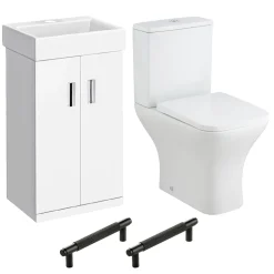 Jack Compact Rimless Toilet & Vanity Unit Bathroom Suite with Matt Black Handles