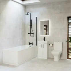 Jack Complete Matt Black Bathroom Suite with Shower Bath & Rimless Toilet