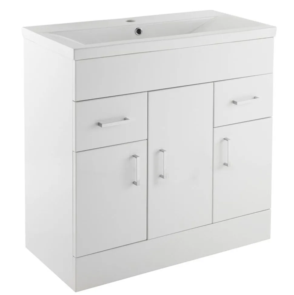 Jack Minimalist 800mm White Gloss Floor Standing Vanity Unit & Basin