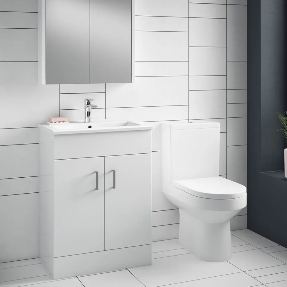 Jack Minimalist 600mm White Gloss Floor Standing Vanity Unit & Basin