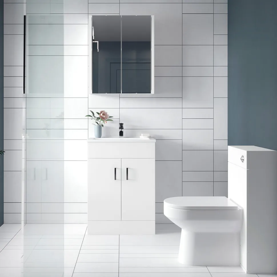Jack Minimalist 600mm White Gloss Floor Standing Vanity Unit & Basin