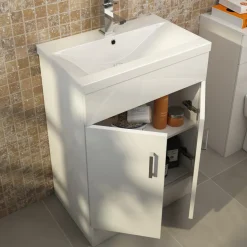 Jack Minimalist 600mm White Gloss Floor Standing Vanity Unit & Basin