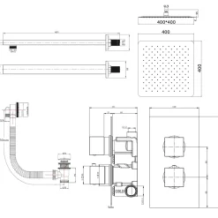 Jake Concealed Shower Valve, Fixed Shower Head & Overflow Bath Filler