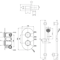 Jemima Concealed Shower Valve, Slide Rail Kit & Overflow Bath Filler