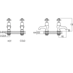 JTP Grosvenor Cross Bath Pillar Taps