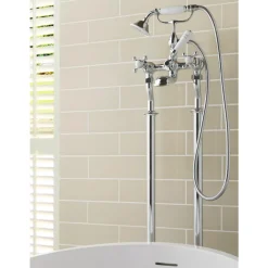 JTP Grosvenor Cross Floor Standing Bath And Shower Mixer Tap With Shower Kit