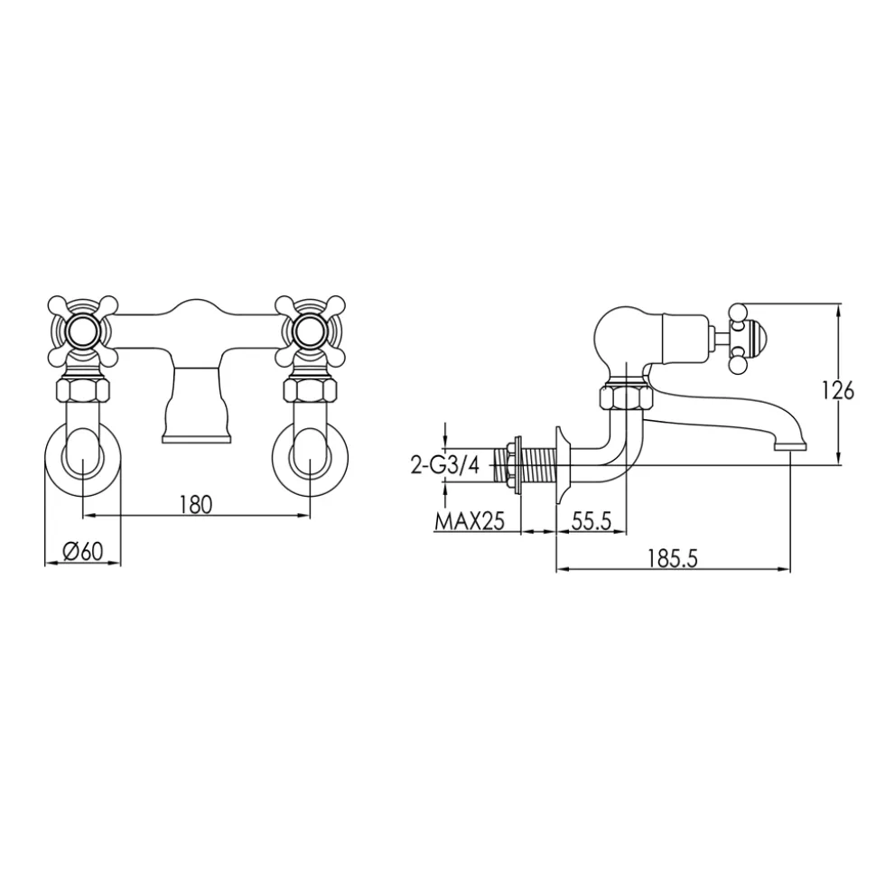 JTP Grosvenor Cross Wall Mounted Bath Filler Tap