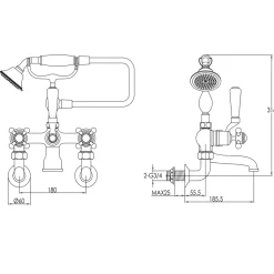 JTP Grosvenor Cross Wall Mounted Bath Shower Mixer With Kit