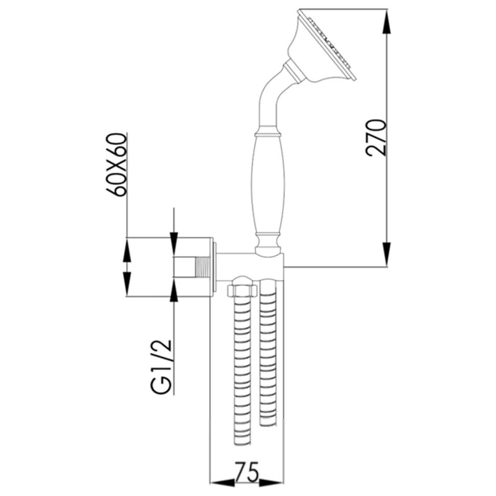 JTP Grosvenor Cross Wall Outlet, Shower Handset & Hose