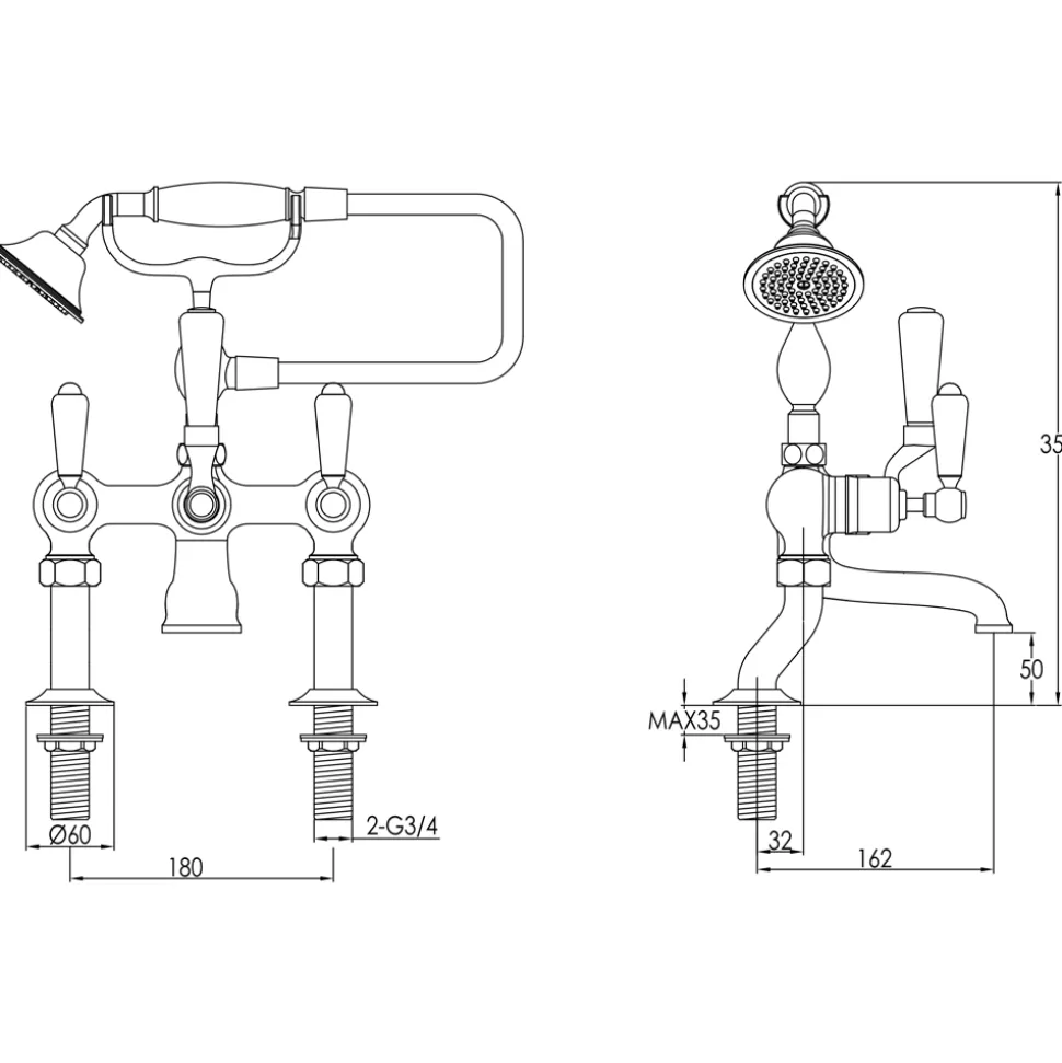 JTP Grosvenor Lever Deck Mounted Bath Shower Mixer With Kit