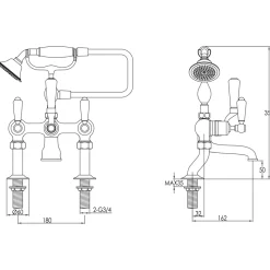 JTP Grosvenor Lever Deck Mounted Bath Shower Mixer With Kit