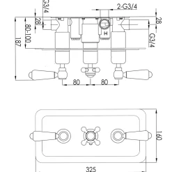 JTP Grosvenor Lever Horizontal Concealed 2 Outlet Shower Valve