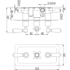 JTP Grosvenor Lever Horizontal Concealed 3 Outlet Shower Valve