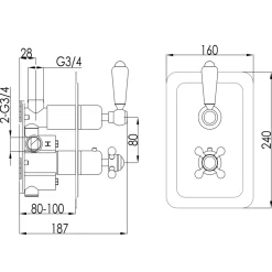 JTP Grosvenor Lever Vertical Concealed 1 Outlet Shower Valve