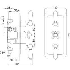 JTP Grosvenor Lever Vertical Concealed 3 Outlet Shower Valve