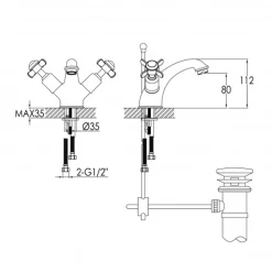 JTP Grosvenor Pinch Basin Mixer Tap With Pop-Up Waste