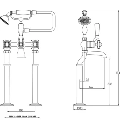 JTP Grosvenor Pinch Floor Standing Bath And Shower Mixer Tap With Shower Kit