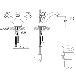 JTP Grosvenor Pinch 3 Hole Deck Mounted Basin Mixer Tap
