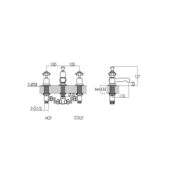 JTP Grosvenor Pinch 3 Hole Deck Mounted Basin Mixer Tap
