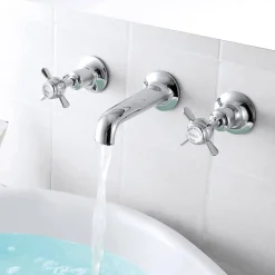 JTP Grosvenor Pinch 3 Hole Wall Mounted Basin Mixer Tap