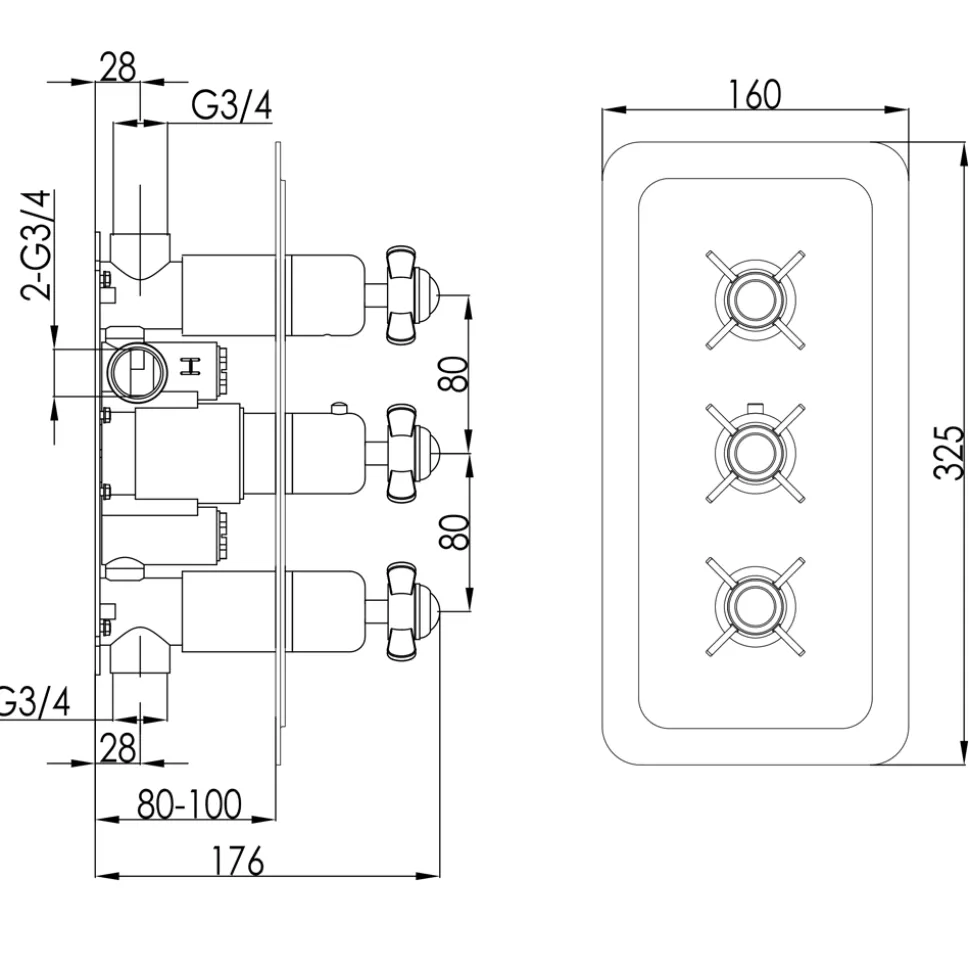 JTP Grosvenor Pinch Vertical Concealed 2 Outlet Shower Valve