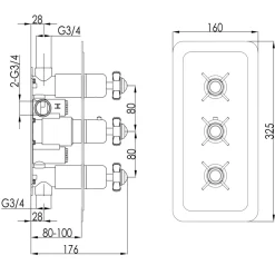 JTP Grosvenor Pinch Vertical Concealed 3 Outlet Shower Valve