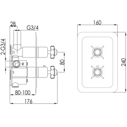 JTP Grosvenor Pinch Vertical Concealed 2 Outlet Shower Valve