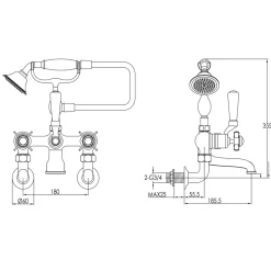 JTP Grosvenor Pinch Wall Mounted Bath Shower Mixer With Kit