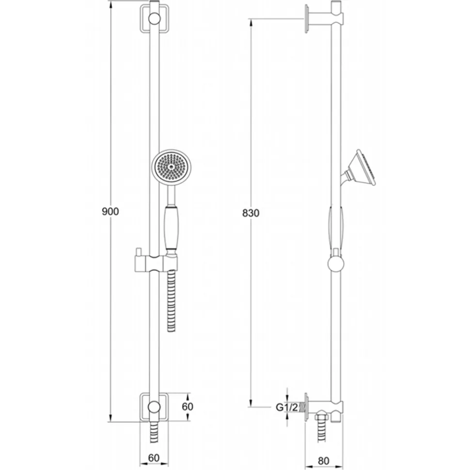 JTP Grosvenor Slide Rail Kit, Single Function Handset & Hose