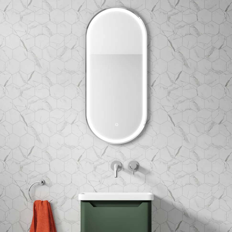 Just Taps LED Illuminated Oval Bathroom Mirror with Heated Demister Pad & Colour Change Lights - 1000 x 450mm