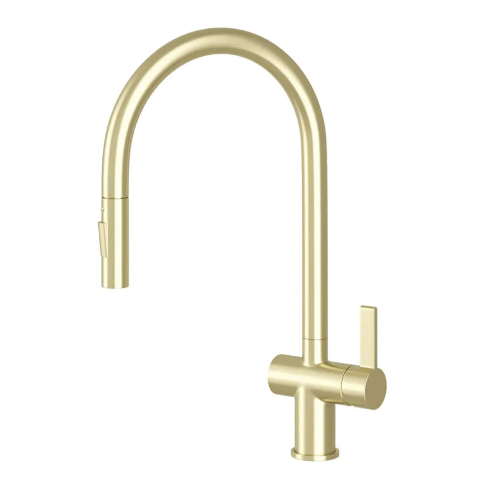 Just Taps VOS Pull Out Spray Single Lever Mono Kitchen Mixer - Brushed Brass