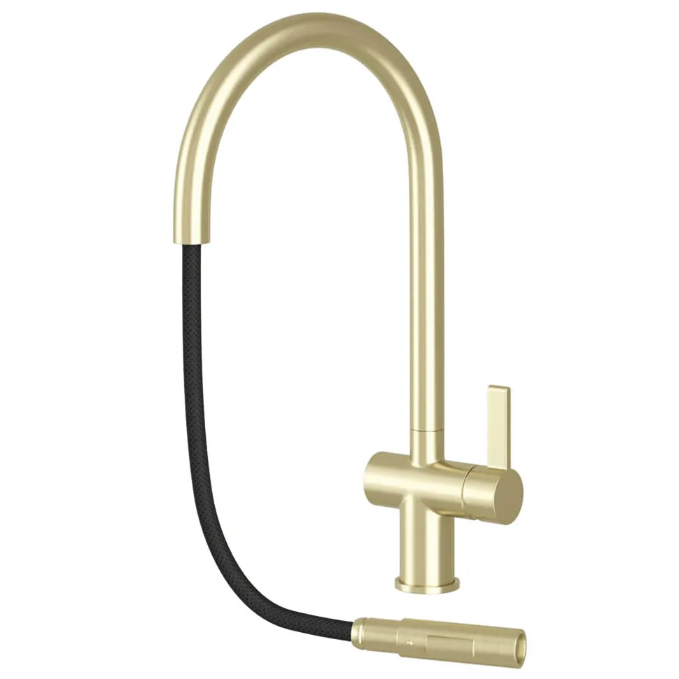 Just Taps VOS Pull Out Spray Single Lever Mono Kitchen Mixer - Brushed Brass