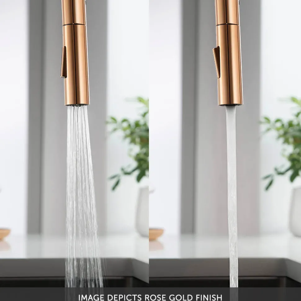 Just Taps VOS Pull Out Spray Single Lever Mono Kitchen Mixer - Brushed Brass