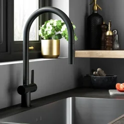 Just Taps VOS Pull Out Spray Single Lever Mono Kitchen Mixer - Matt Black