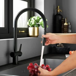Just Taps VOS Pull Out Spray Single Lever Mono Kitchen Mixer - Matt Black