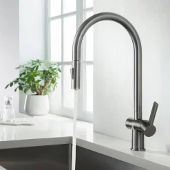 Just Taps VOS Pull Out Spray Single Lever Mono Kitchen Mixer - Brushed Gunmetal Grey