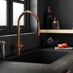 Just Taps VOS Pull Out Spray Single Lever Mono Kitchen Mixer - Rose Gold