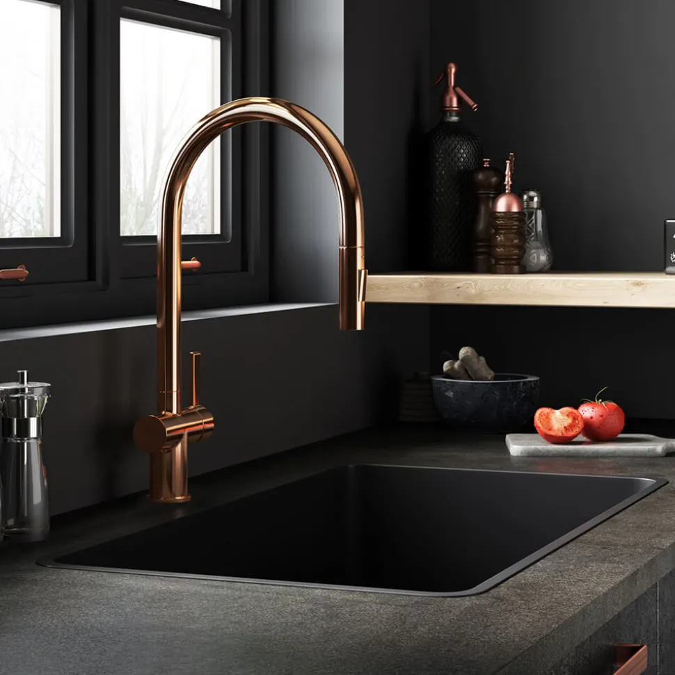 Just Taps VOS Pull Out Spray Single Lever Mono Kitchen Mixer - Rose Gold