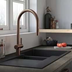 Just Taps VOS Pull Out Spray Single Lever Mono Kitchen Mixer - Brushed Bronze