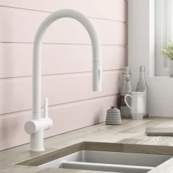 Just Taps VOS Pull Out Spray Single Lever Mono Kitchen Mixer - Matt White